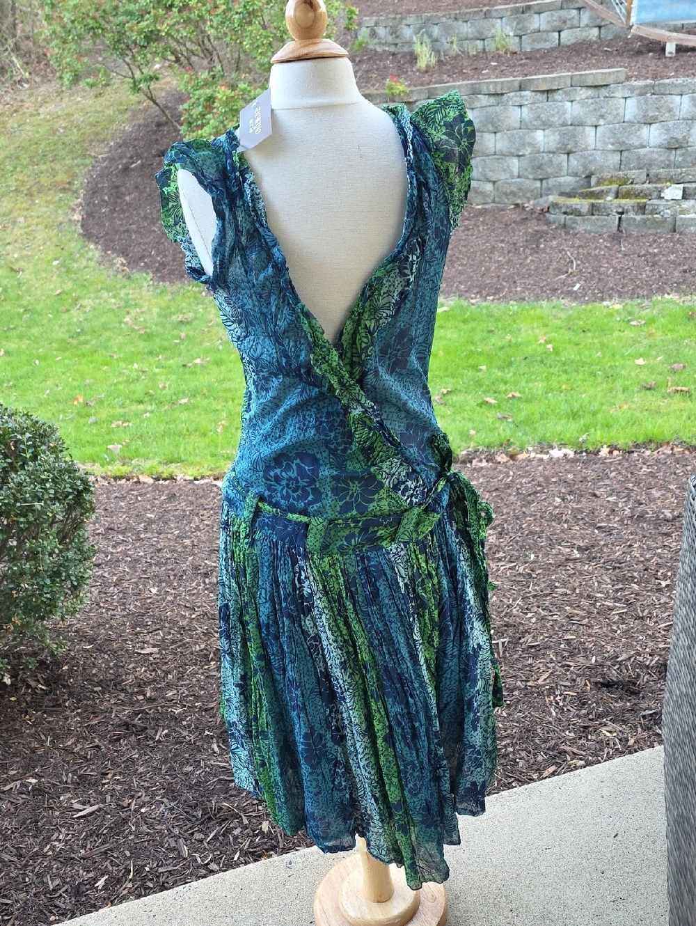 Tokyo Denim Floral Wrap Dress in Teal and Green